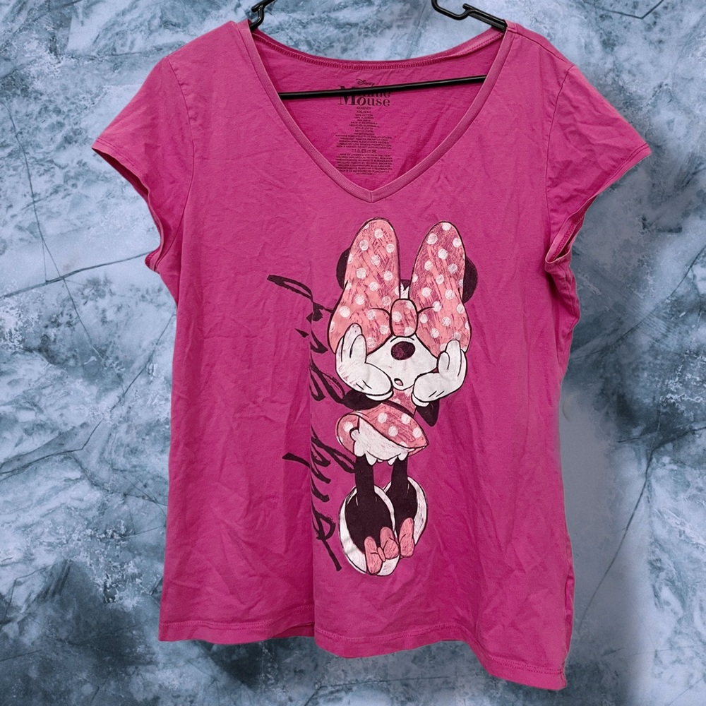 Disney Minnie Mouse Pink‎ V-Neck Graphic Tee Shirt